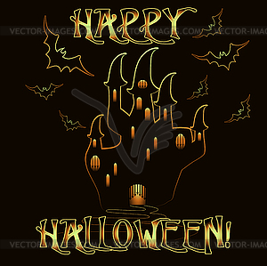 Happy Halloween пригласительный билет с замком, вектор - векторный графический клипарт