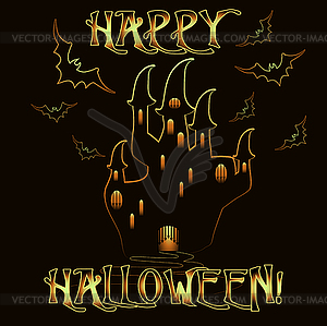 Happy Halloween invitation card with castle, vector  - vector clipart