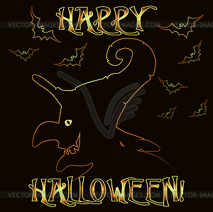 Счастливая открытка на Хэллоуин с ведьмой, вектор - векторная иллюстрация