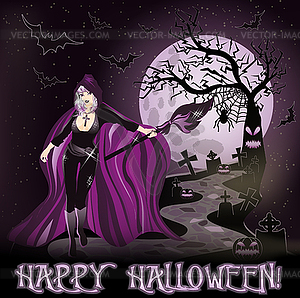Happy Halloween  wallpaper with young sexy witch, vecto - vector EPS clipart