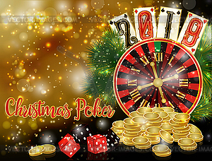 Рождественский покер 2019 новогодняя открытка, векторные иллюстрации - изображение в векторе