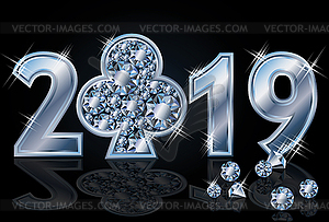 Бриллиантовый покерный клуб Happy New 2019 Year, vector illustra - изображение в векторном виде