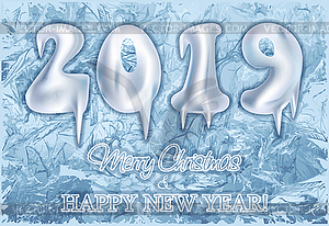 Ice New 2019 year invitation card, vector illustration - vector clipart