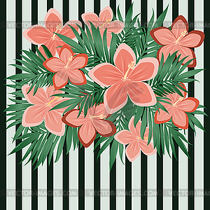 Vintage floral card with hibiscus, vector illustration - vector image