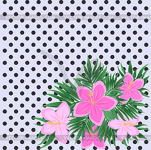 Vintage elegance polka dot card with hibiscus, vector  - vector clipart