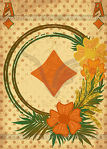 Casino poker vintage diamonds card with flowers and whe - vector clip art