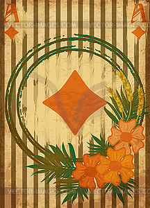 Vintage poker diamonds card with flowers and wheat ears - vector clip art