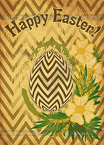Vintage Happy Easter background with flowers and wheat  - vector image