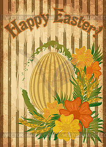 Vintage Happy Easter invitation card with egg and wheat - vector EPS clipart