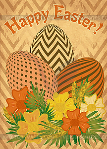 Happy Easter vintage gift card, vector illustration - vector clip art