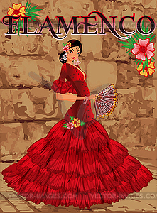 Elegant spanish flamenco girl, invitation card, vector  - vector image