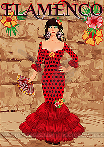 Elegant spanish flamenco dancer girl, vector illustrati - vector image