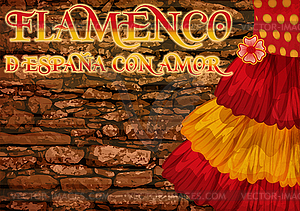 Flamenco party card with colors of Spanish flag, vector - vector clipart