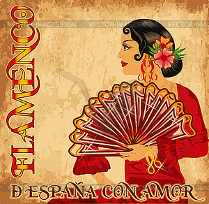 Flamenco Spain love girl, vintage card, vector illustra - vector clip art