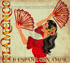 Flamenco Spain love wallpaper with spanish girl and fan - vector image