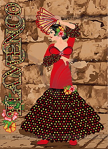 Фламенко. Элегантная девушка танцор испанского фламенко, вектор - векторное изображение клипарта