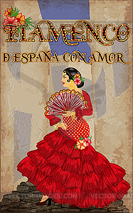 Flamenco. From Spain with Love. Holiday card with danci - vector clipart