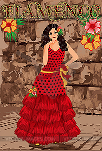 Flamenco. Spanish dancing girl. Holiday invitation card - color vector clipart