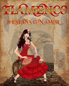 Flamenco.Elegant Spanish girl with fan. - vector clip art