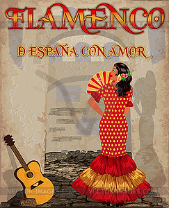 Flamenco.Spanish girl with fan  guitar Flamenco party - vector image