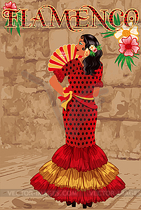 Flamenco. Spanish girl with fan. Flamenco party invitat - vector image