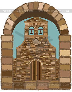 View from the arched window of the medieval spanish chu - vector clipart