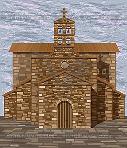 Испанская старая средневековая церковь в романском стиле, вектор - изображение в векторном формате