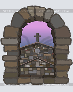 View from the arched stone window of the medieval spani - vector clipart