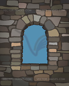 Arched stone window in visigothic style. vector illustr - stock vector clipart