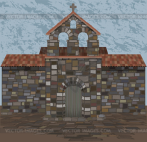 Old spanish stone church in visigothic style. vector il - vector image