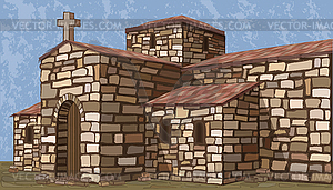 Ancient stone spanish church in visigothic style. - royalty-free vector clipart