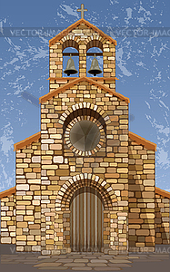 Испанская старая средневековая церковь в романском стиле, вектор - векторная иллюстрация