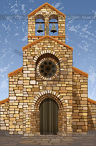 Old medieval spanish church in romanesque style with be - vector image