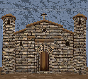 Old stone spanish  church in visigothic style with two  - vector clipart