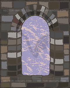 View from the arched stone window  in visigothic style, - vector image