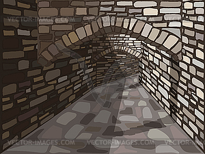 Medieval old street with a stone arch. vector illustrat - vector clipart