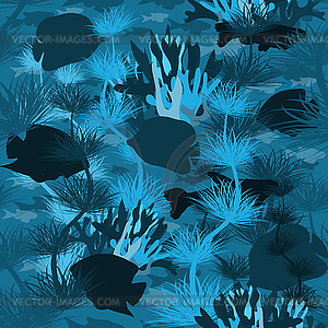 Seamless underwater background with tropical fish - vector clip art