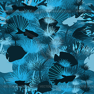 Seamless underwater wallpaper with tropical fish, vecto - vector clipart