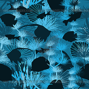 Seamless underwater banner with tropical fish, vector  - vector image