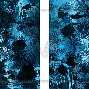 Бесшовные подводные тропические баннеры, векторная иллюстрация - графика в векторном формате