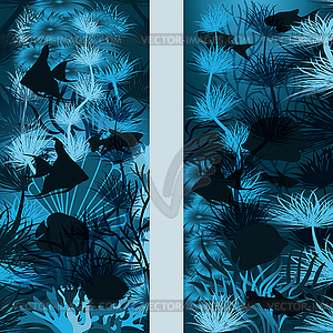 Underwater vertical banners with tropical fish, vector  - vector image