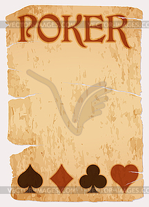 Poker vintage card with poker elements, vector illustra - vector image