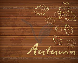 Осенний фон с дубовыми листьями, нарисованными мелом, вектор - векторизованное изображение клипарта