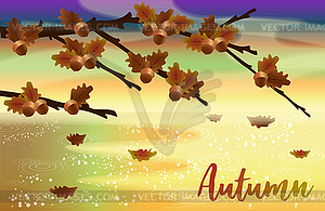 Autumn invitation background with acorns, vector illust - vector image