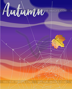 Autumn nature card with spider web, vector illustration - vector image