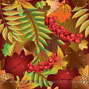Autumn seamless background with rowan berries, vector  - royalty-free vector image