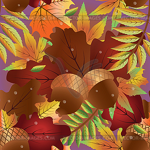 Autumn seamless background with oak leaves, vector illu - vector clip art