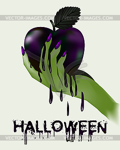 Happy halloween. Poisoned apple and witch, vector illus - color vector clipart