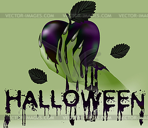 Happy halloween greeting card.  Poisoned apple and witc - vector image