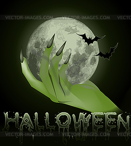 Happy halloween invitation card with witch hand and moo - vector image